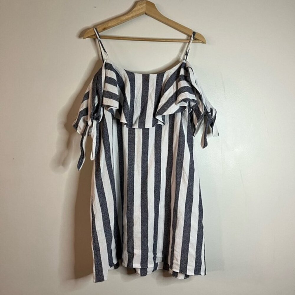 MISA Los Angeles Striped Off-Shoulder Ruffle Mini Dress Size L - Picture 2 of 14